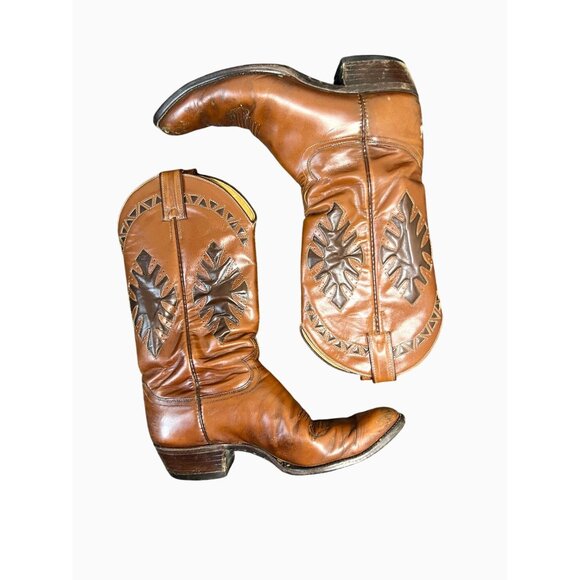 VTG Justin Leather Cowboy Boots Comb Last  9.5 B Brown Western Embroidered 2510 - Picture 10 of 16